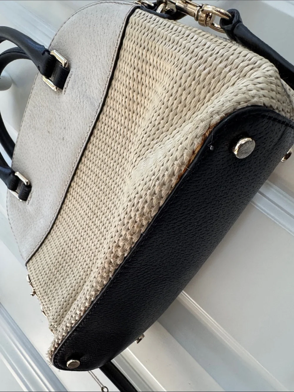 kate spade Cream and Black Textured Satchel with Crossbody Strap - Picture 8 of 10